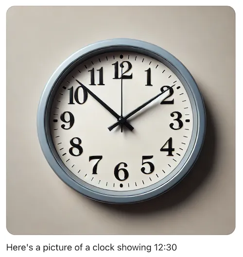 AI image generation result: analog clock face showing 10:10